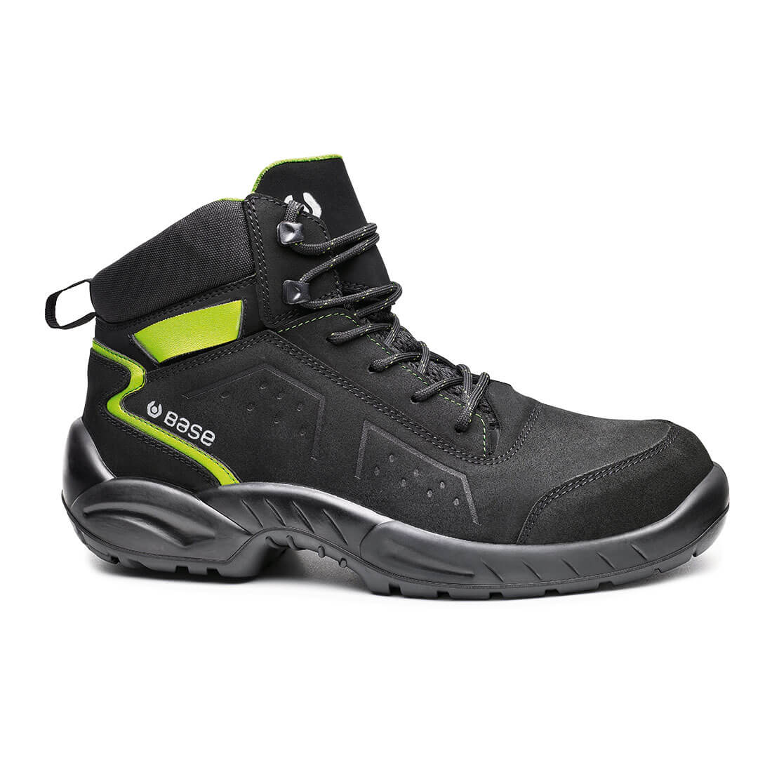 Base Chester Top Toe Cap Work Safety Boots Black/Green 1#colour_black-green