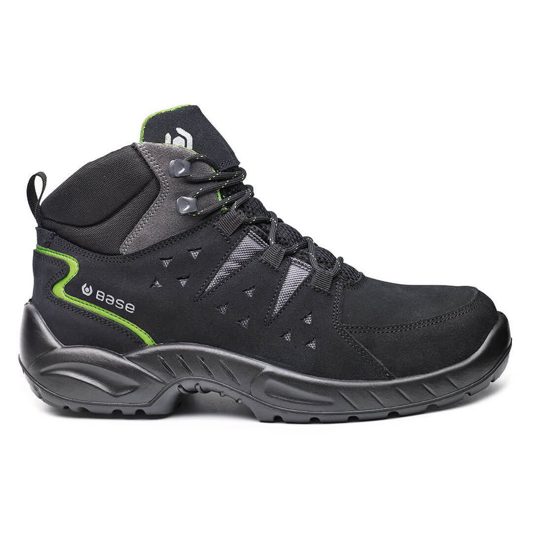 Base Harlem Top Toe Cap Work Safety Shoes Black/Green 1#colour_black-green