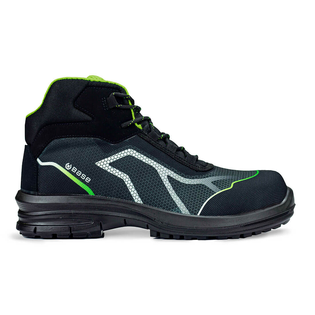 Base Oren Top Toe Cap Work Safety Boots Black/Green 1#colour_black-green
