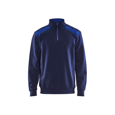 Blaklader 33531158 2-Tone Sweatshirt Half-Zip Navy Blue/Cornflower Blue Main #colour_navy-blue-cornflower-blue
