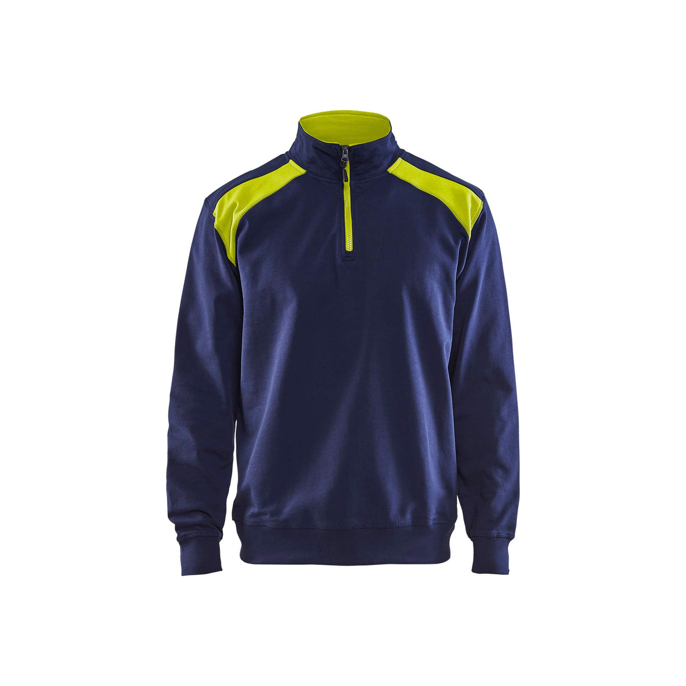 Blaklader 33531158 2-Tone Sweatshirt Half-Zip Navy Blue/Hi-Vis Yellow Main #colour_navy-blue-hi-vis-yellow