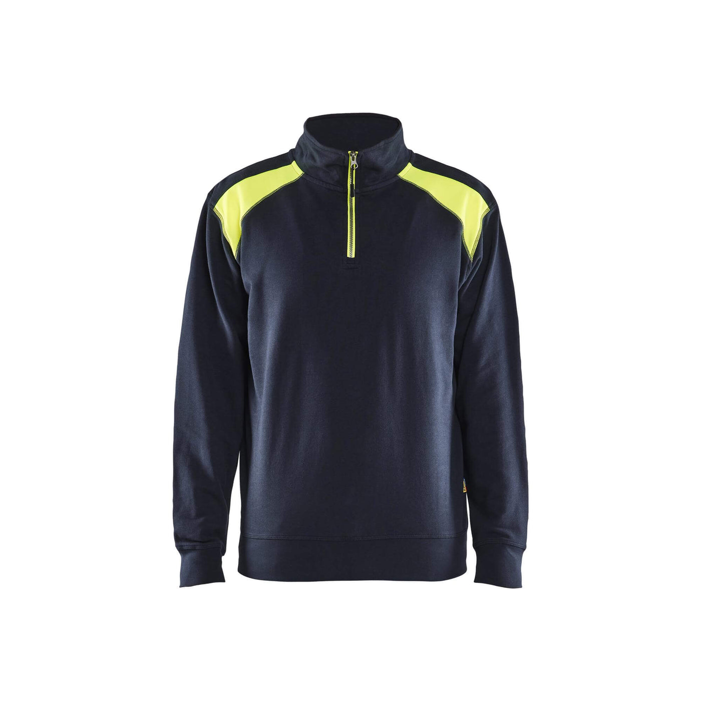 Blaklader 33531158 2-Tone Sweatshirt Half-Zip Dark Navy Blue/Hi-Vis Yellow Main #colour_dark-navy-blue-hi-vis-yellow