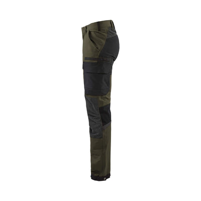 Blaklader 14221645 4-Way-Stretch Trousers Cordura Dark Olive Green/Black Left #colour_dark-olive-green-black