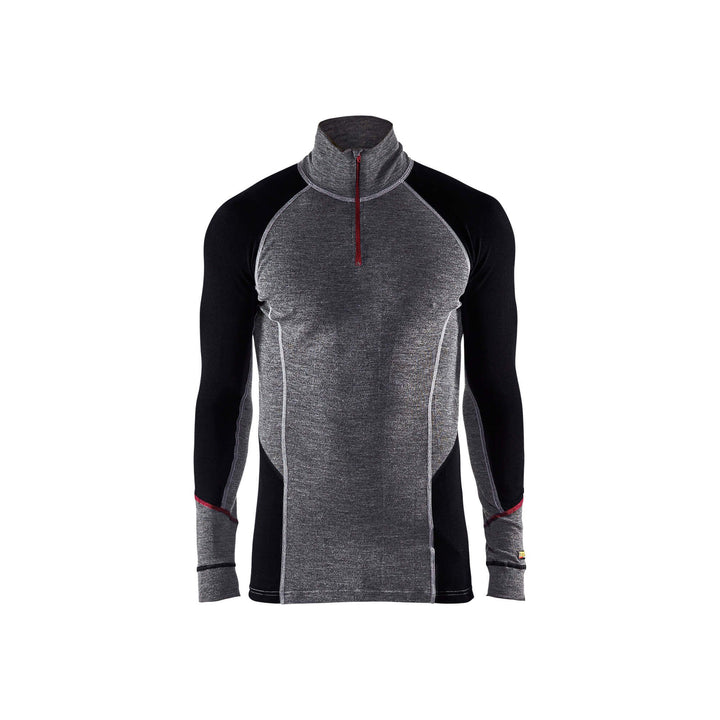 Blaklader 46991736 Baselayer Top Zip-Neck Mid Grey/Black Main #colour_mid-grey-black