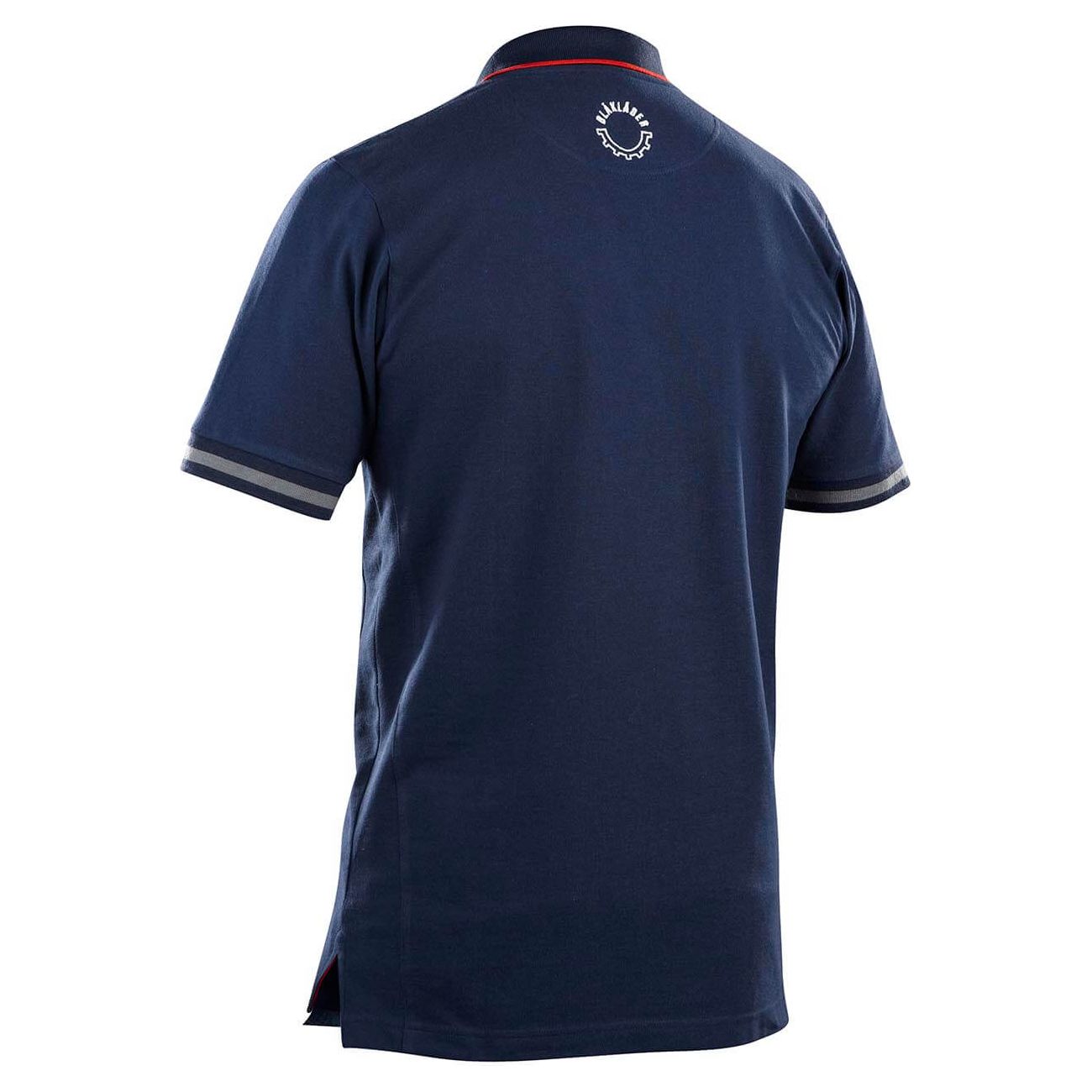 Blaklader 33271050 Branded Polo Shirt Navy Blue/Red Rear #colour_navy-blue-red