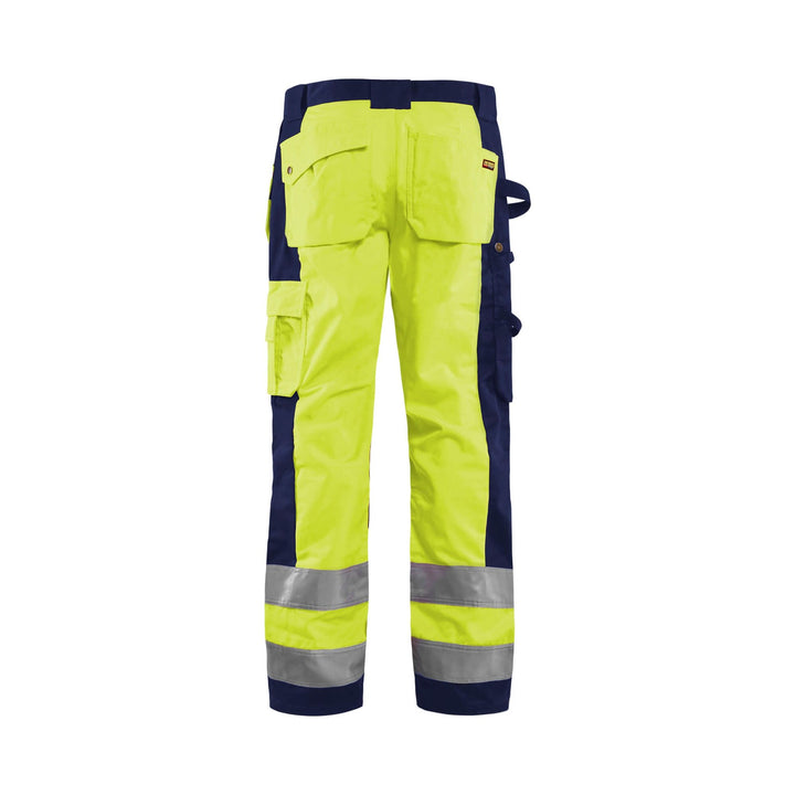 Blaklader 15331860 Craftsman Hi-Vis Trousers Yellow/Navy Blue Rear #colour_yellow-navy-blue