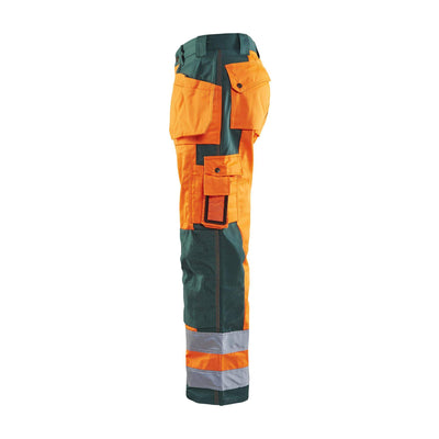 Blaklader 15331860 Craftsman Hi-Vis Trousers Orange/Green Left #colour_orange-green