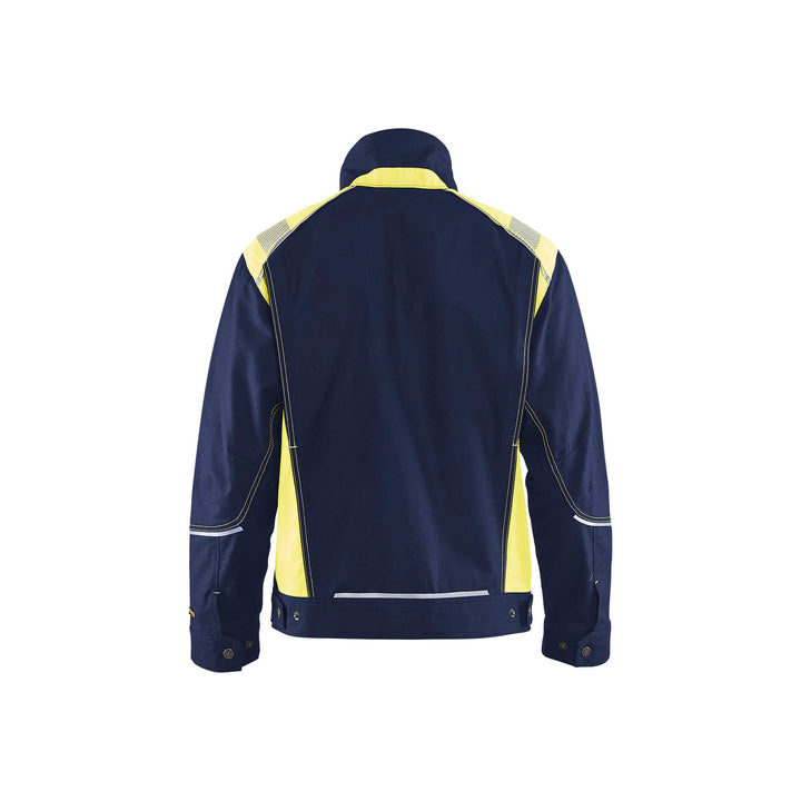 Blaklader 40951370 Craftsman Summer Jacket Navy Blue/Hi-Vis Yellow Rear #colour_navy-blue-yellow