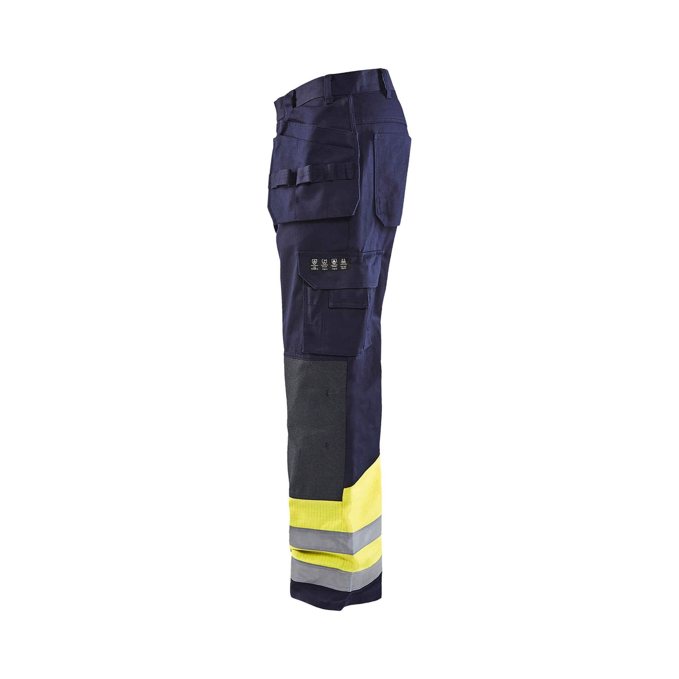 Blaklader 14791514 Craftsman Trousers Multinorm Navy Blue/Hi-Vis Yellow Left #colour_navy-blue-yellow