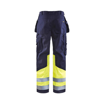Blaklader 14791514 Craftsman Trousers Multinorm Navy Blue/Hi-Vis Yellow Rear #colour_navy-blue-yellow