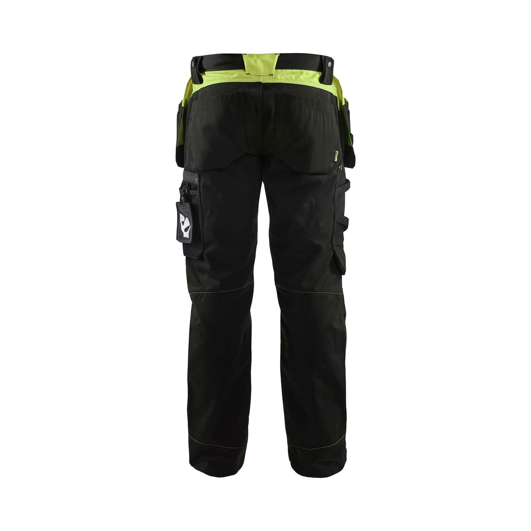 Blaklader 15551860 Craftsman Work Trousers Black/Hi-Vis Yellow Rear #colour_black-yellow