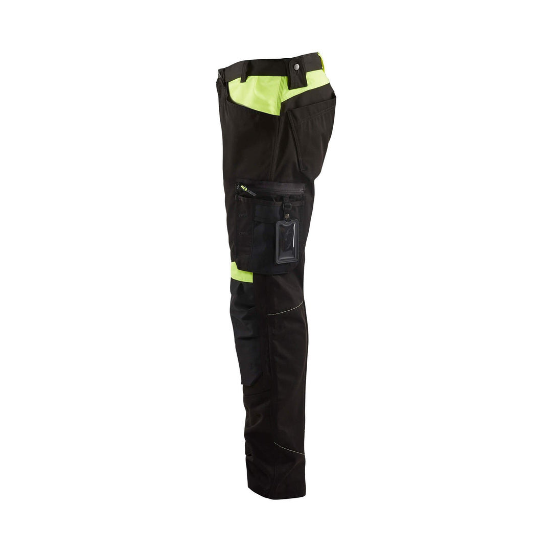 Blaklader 15561860 Craftsman Work Trousers Black/Hi-Vis Yellow Left #colour_black-yellow