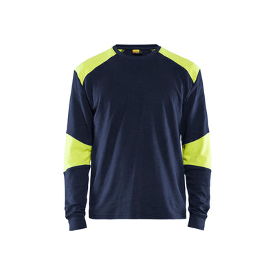 Blaklader 34571761 Flame Retardant Long-Sleeve T-Shirt Navy Blue/Hi-Vis Yellow Main #colour_navy-blue-yellow