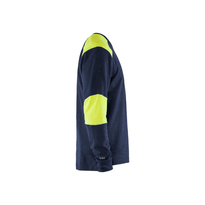Blaklader 34571761 Flame Retardant Long-Sleeve T-Shirt Navy Blue/Hi-Vis Yellow Right #colour_navy-blue-yellow