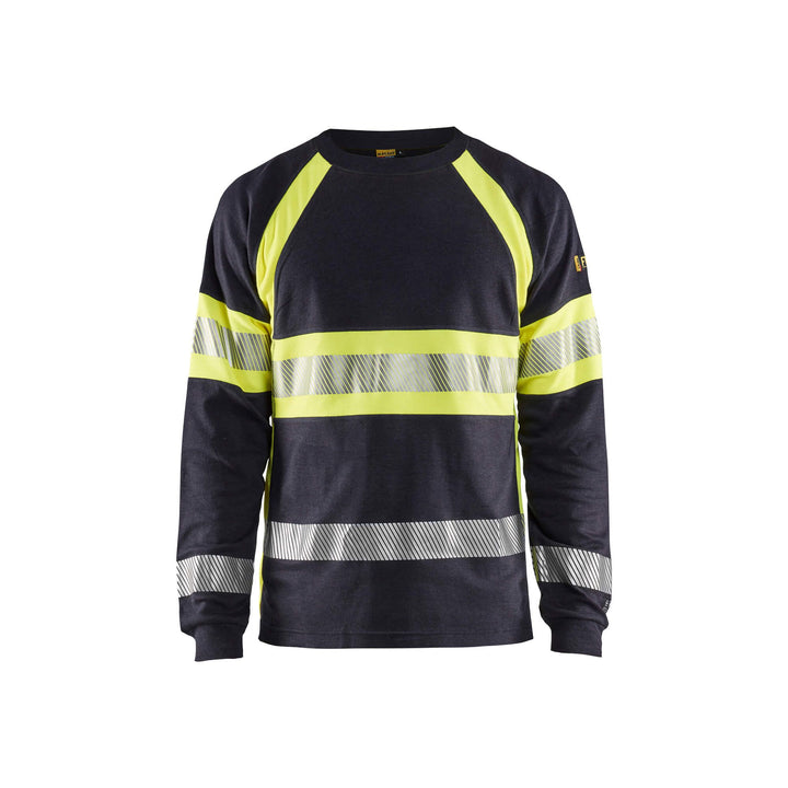 Blaklader 34841761 Flame-Retardant Long-Sleeve T-Shirt Navy Blue/Hi-Vis Yellow Main #colour_navy-blue-yellow