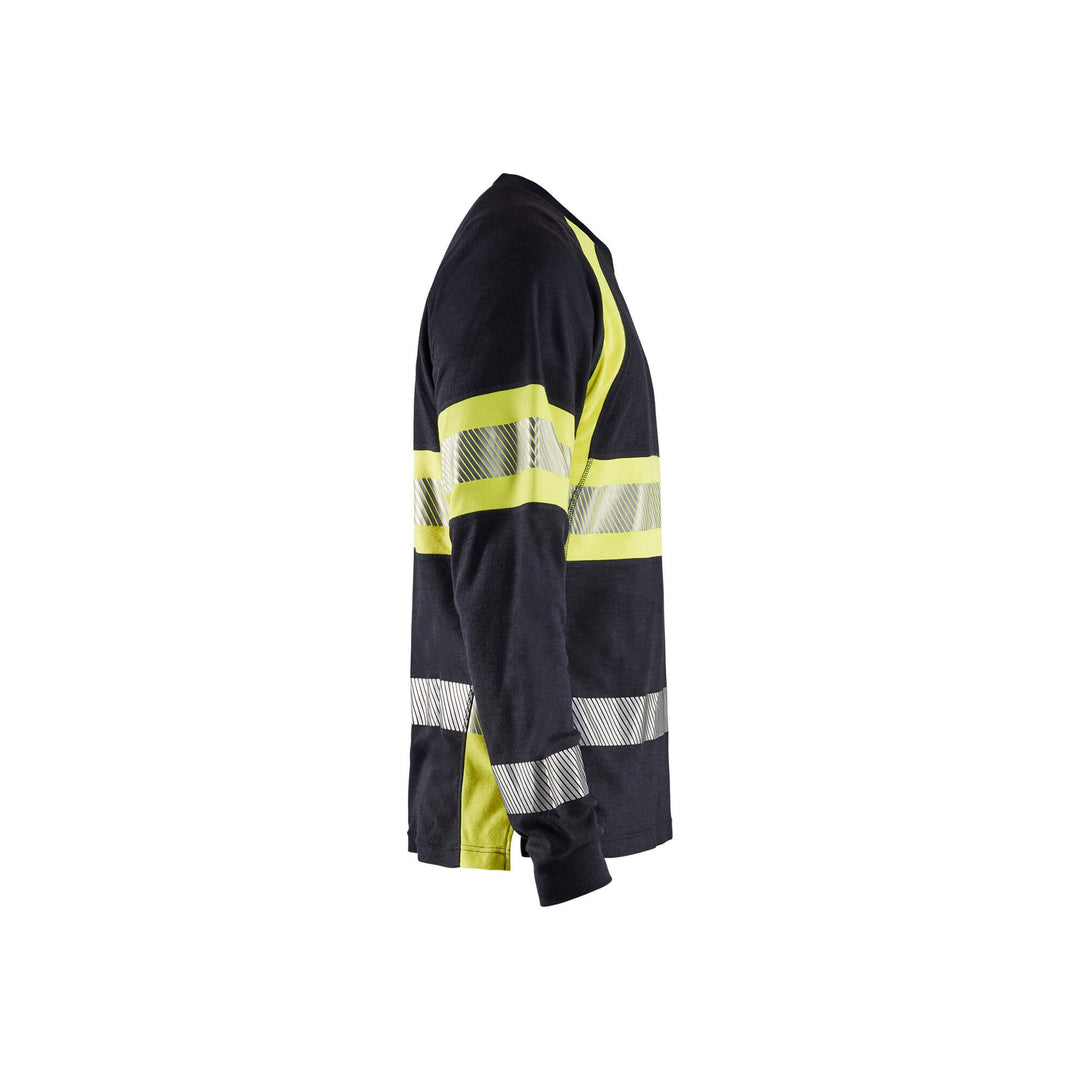 Blaklader 34841761 Flame-Retardant Long-Sleeve T-Shirt Navy Blue/Hi-Vis Yellow Right #colour_navy-blue-yellow