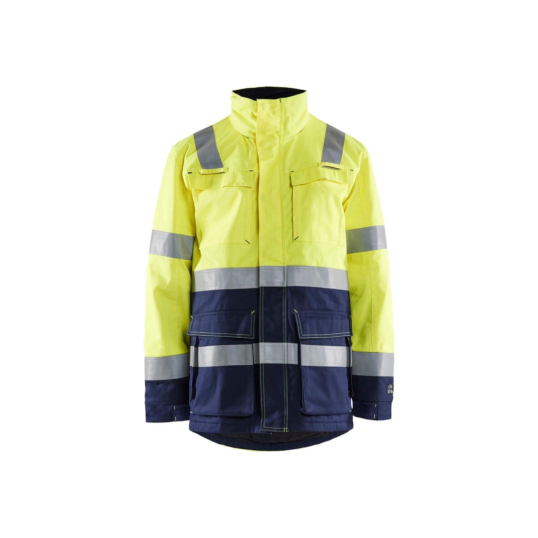 Blaklader 44671514 Flame Retardant Winter Parka Yellow/Navy Blue Main #colour_yellow-navy-blue