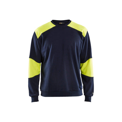 Blaklader 34581762 Flame-Retardant Work Sweatshirt Navy Blue/Hi-Vis Yellow Main #colour_navy-blue-yellow