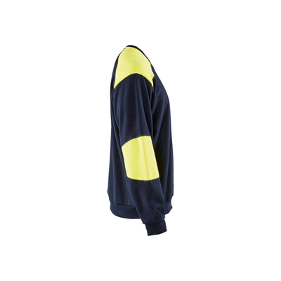 Blaklader 34581762 Flame-Retardant Work Sweatshirt Navy Blue/Hi-Vis Yellow Right #colour_navy-blue-yellow