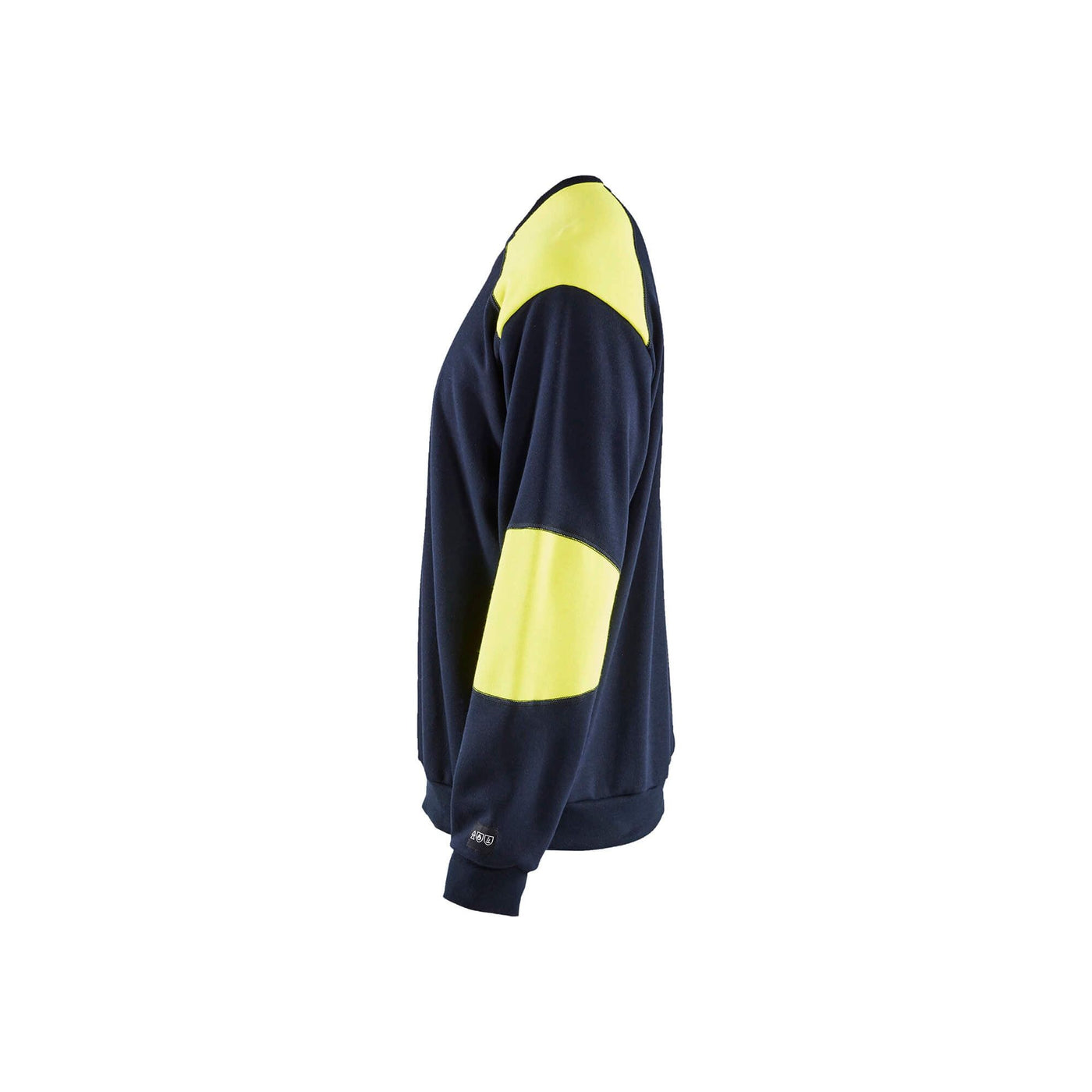 Blaklader 34581762 Flame-Retardant Work Sweatshirt Navy Blue/Hi-Vis Yellow Left #colour_navy-blue-yellow