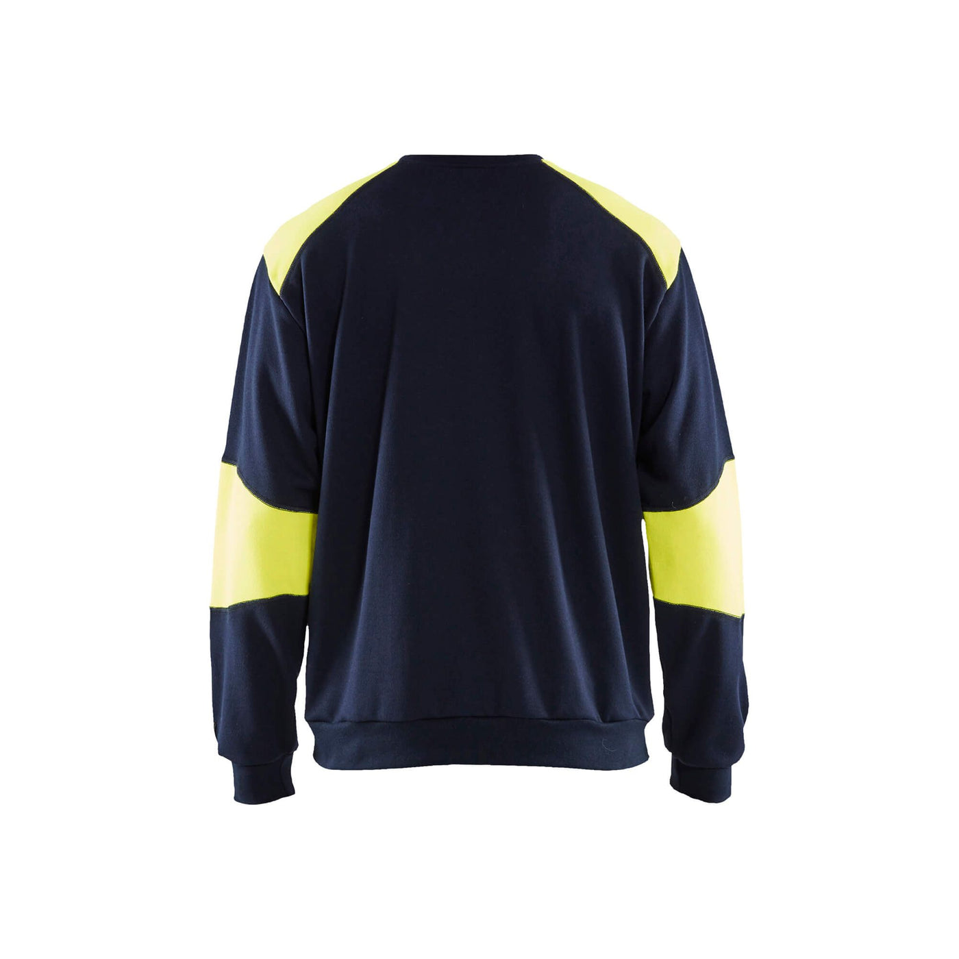 Blaklader 34581762 Flame-Retardant Work Sweatshirt Navy Blue/Hi-Vis Yellow Rear #colour_navy-blue-yellow