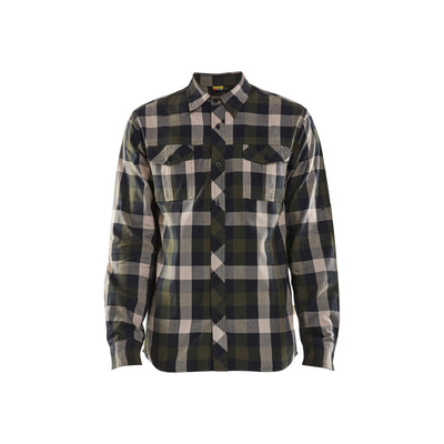 Blaklader 32991152 Flannel Shirt Loose-Fit Dark Olive Green/Black Main #colour_dark-olive-green-black