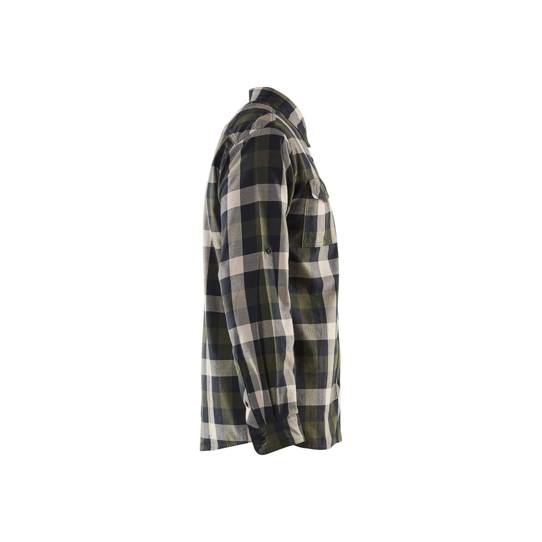 Blaklader 32991152 Flannel Shirt Loose-Fit Dark Olive Green/Black Right #colour_dark-olive-green-black