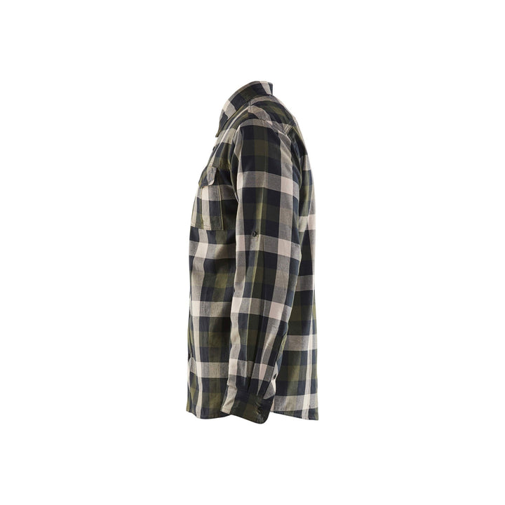 Blaklader 32991152 Flannel Shirt Loose-Fit Dark Olive Green/Black Left #colour_dark-olive-green-black