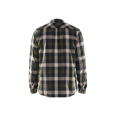 Blaklader 32991152 Flannel Shirt Loose-Fit Dark Olive Green/Black Rear #colour_dark-olive-green-black