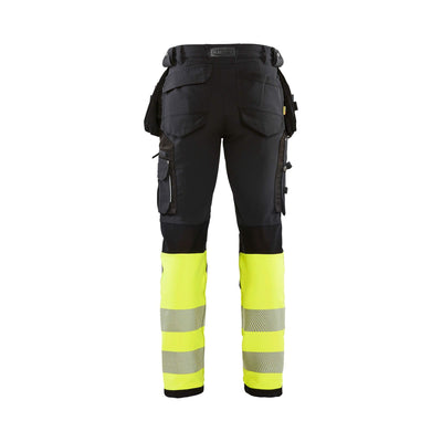 Blaklader 19931642 Hi-Vis 4-Way-Stretch Trousers Black/Hi-Vis Yellow Rear #colour_black-yellow