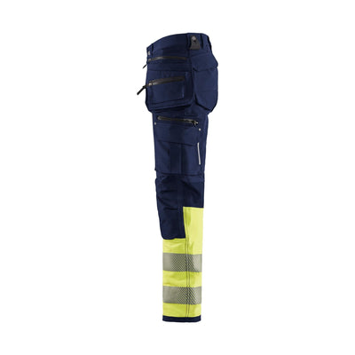 Blaklader 19931642 Hi-Vis 4-Way-Stretch Trousers Navy Blue/Hi-Vis Yellow Left #colour_navy-blue-yellow