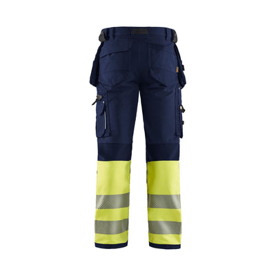 Blaklader 19931642 Hi-Vis 4-Way-Stretch Trousers Navy Blue/Hi-Vis Yellow Rear #colour_navy-blue-yellow