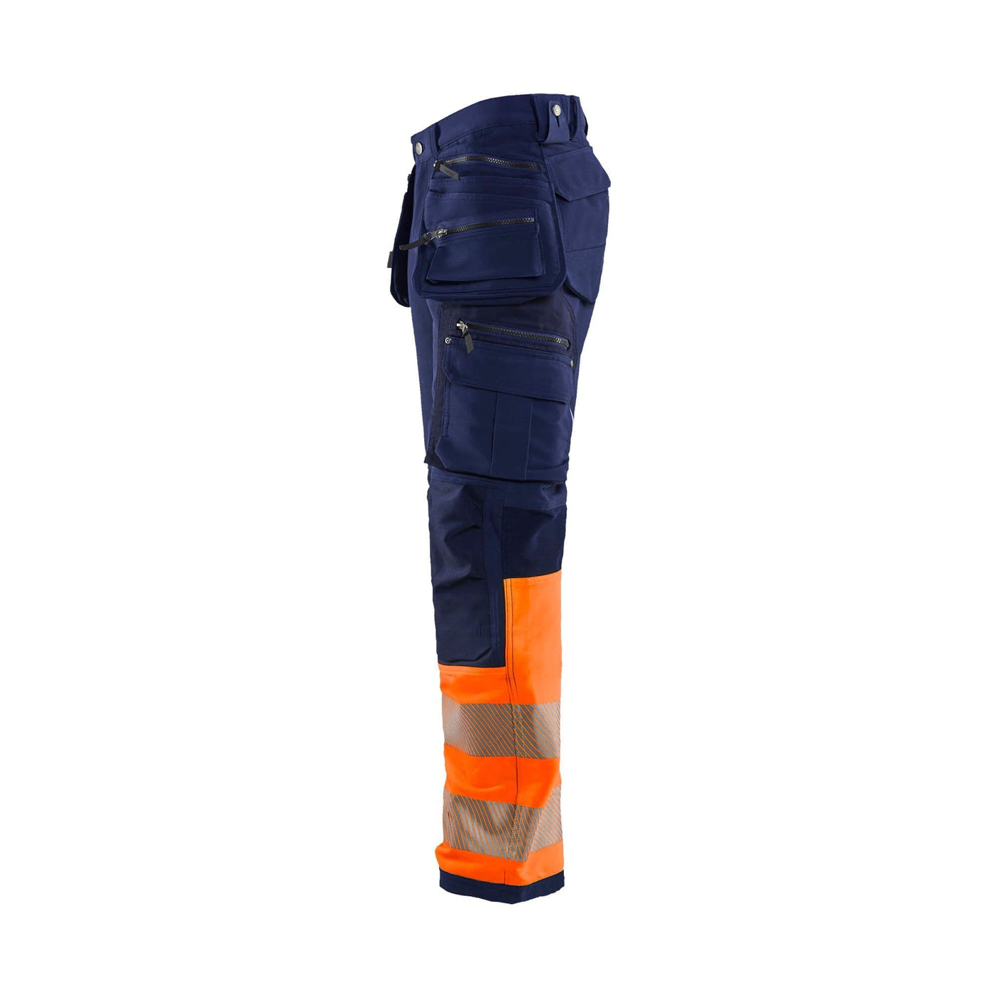 Blaklader 19931642 Hi-Vis 4-Way-Stretch Trousers Navy Blue/Orange Left #colour_navy-blue-orange