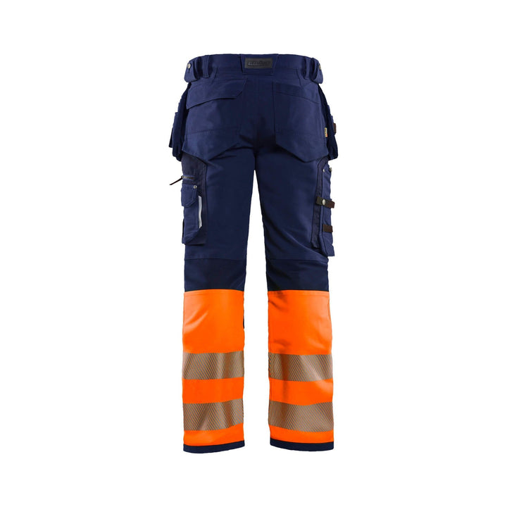 Blaklader 19931642 Hi-Vis 4-Way-Stretch Trousers Navy Blue/Orange Rear #colour_navy-blue-orange