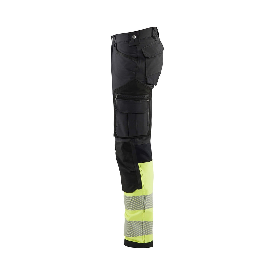 Blaklader 11931642 Hi-Vis 4-Way-Stretch Trousers Without Nail Pockets Black/Hi-Vis Yellow Left #colour_black-hi-vis-yellow