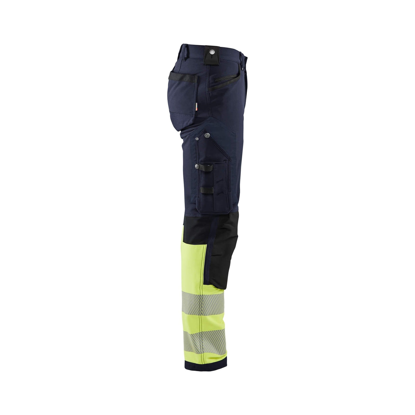Blaklader 11931642 Hi-Vis 4-Way-Stretch Trousers Without Nail Pockets Navy Blue/Hi-Vis Yellow Right #colour_navy-blue-hi-vis-yellow