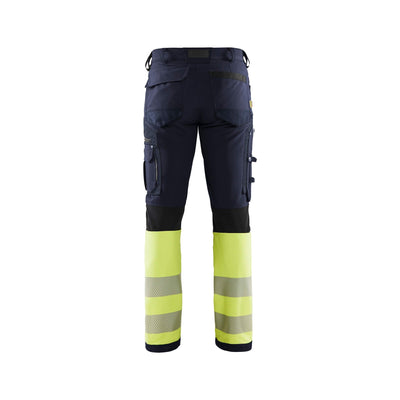 Blaklader 11931642 Hi-Vis 4-Way-Stretch Trousers Without Nail Pockets Navy Blue/Hi-Vis Yellow Rear #colour_navy-blue-hi-vis-yellow