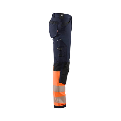 Blaklader 11931642 Hi-Vis 4-Way-Stretch Trousers Without Nail Pockets Navy Blue/Orange Right #colour_navy-blue-orange