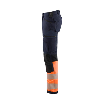 Blaklader 11931642 Hi-Vis 4-Way-Stretch Trousers Without Nail Pockets Navy Blue/Orange Left #colour_navy-blue-orange