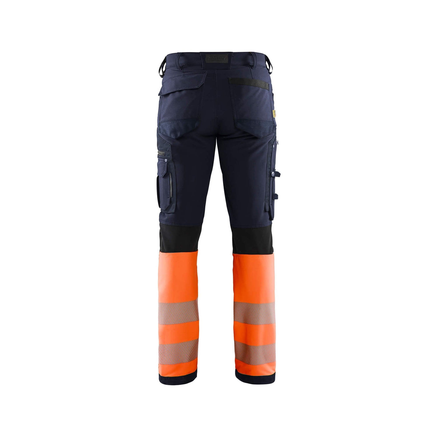 Blaklader 11931642 Hi-Vis 4-Way-Stretch Trousers Without Nail Pockets Navy Blue/Orange Rear #colour_navy-blue-orange