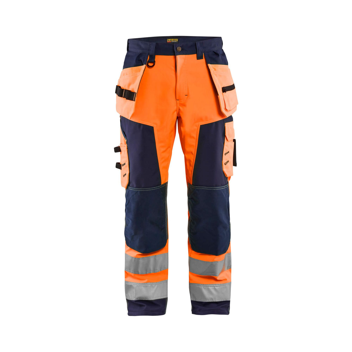 Blaklader 15672517 Hi-Vis Craftsman Softshell Trousers Orange/Navy Blue Main #colour_orange-navy-blue