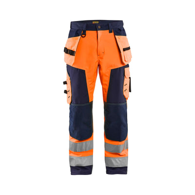 Blaklader 15672517 Hi-Vis Craftsman Softshell Trousers Orange/Navy Blue Main #colour_orange-navy-blue
