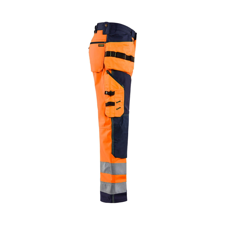 Blaklader 15672517 Hi-Vis Craftsman Softshell Trousers Orange/Navy Blue Right #colour_orange-navy-blue