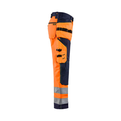 Blaklader 15672517 Hi-Vis Craftsman Softshell Trousers Orange/Navy Blue Right #colour_orange-navy-blue