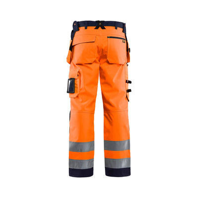 Blaklader 15672517 Hi-Vis Craftsman Softshell Trousers Orange/Navy Blue Rear #colour_orange-navy-blue