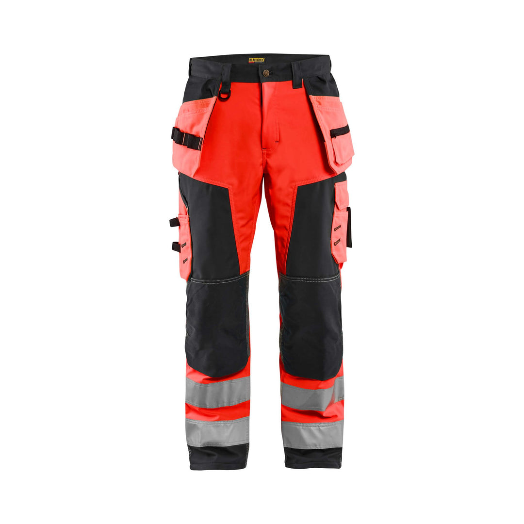 Blaklader 15672517 Hi-Vis Craftsman Softshell Trousers Red/Black Main #colour_red-black