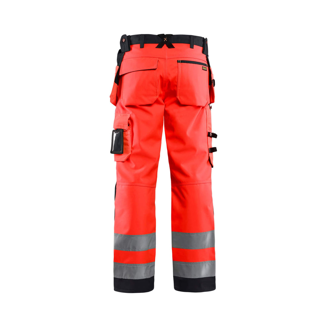 Blaklader 15672517 Hi-Vis Craftsman Softshell Trousers Red/Black Rear #colour_red-black