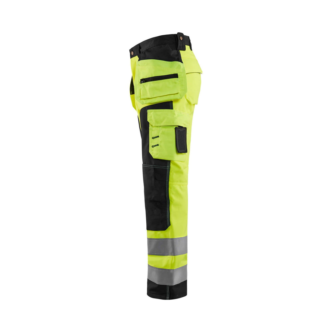 Blaklader 15672517 Hi-Vis Craftsman Softshell Trousers Yellow/Black Left #colour_yellow-black