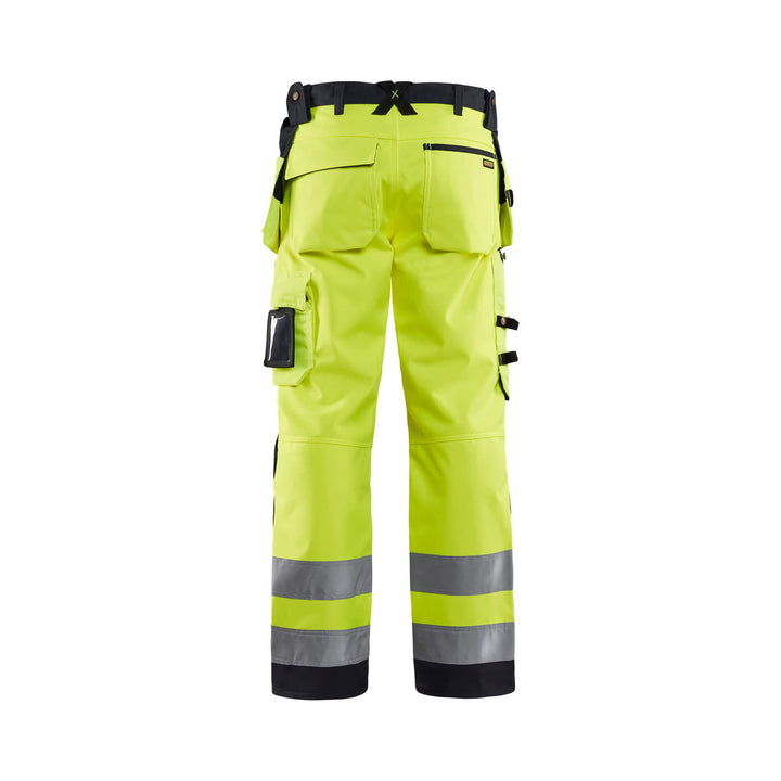 Blaklader 15672517 Hi-Vis Craftsman Softshell Trousers Yellow/Black Rear #colour_yellow-black