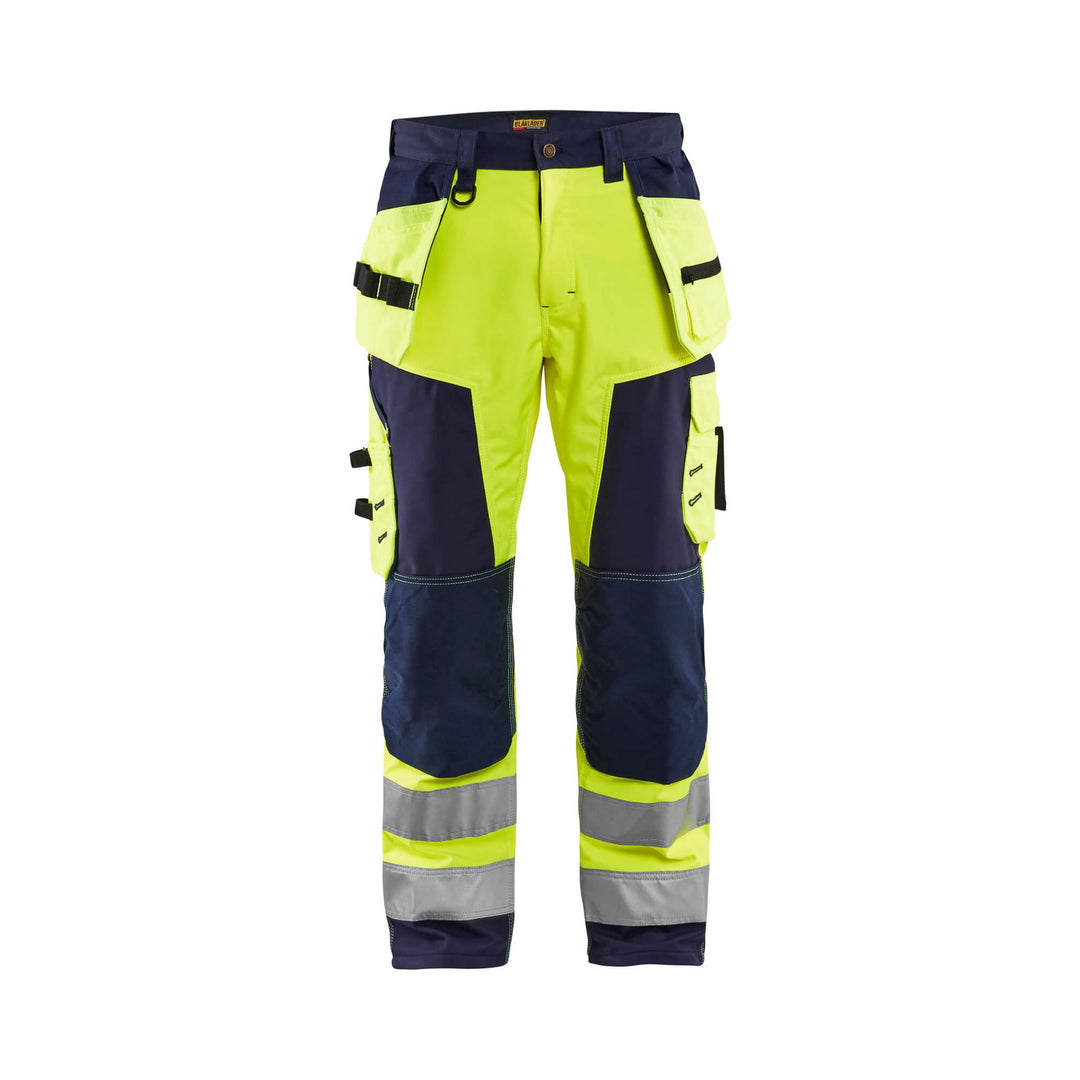 Blaklader 15672517 Hi-Vis Craftsman Softshell Trousers Yellow/Navy Blue Main #colour_yellow-navy-blue